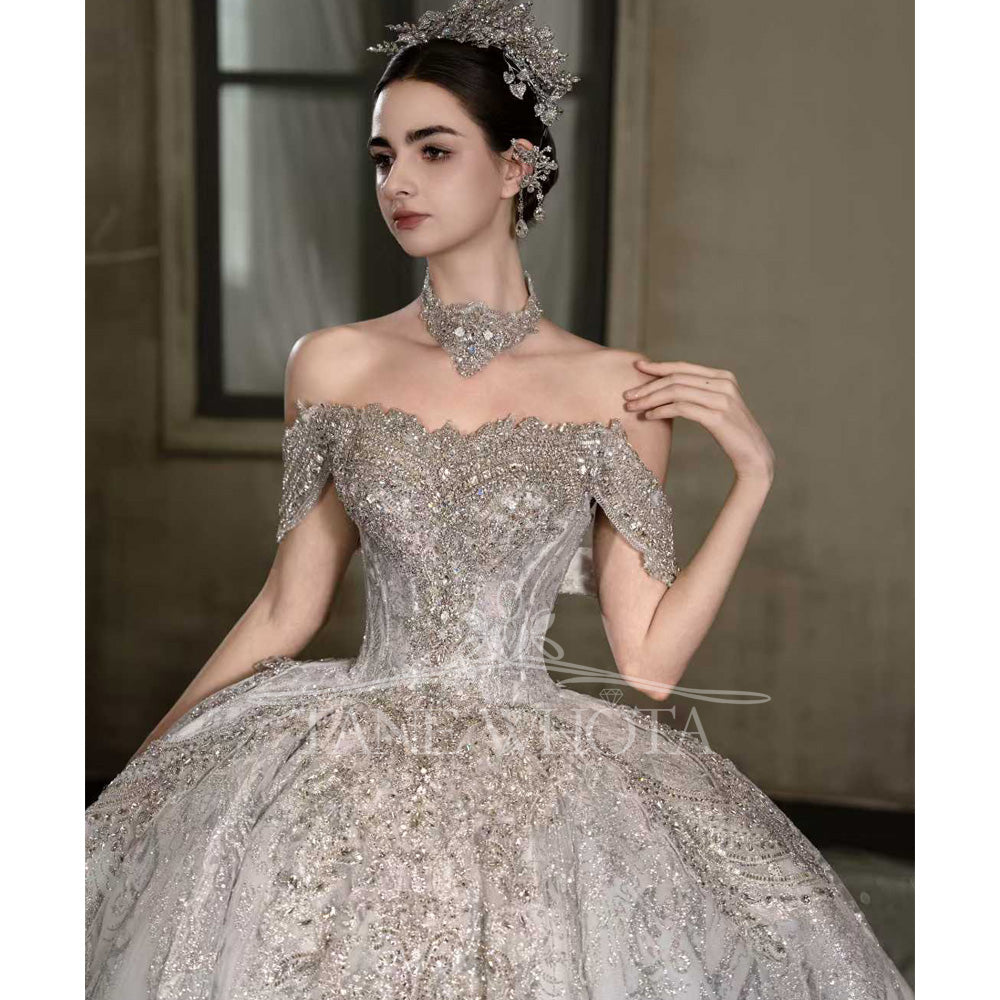 TW551 Luxury Weddings Dresses For Bride With Sweetheart Detachable Sleeve Beading Sequined Ball Gown Customizable