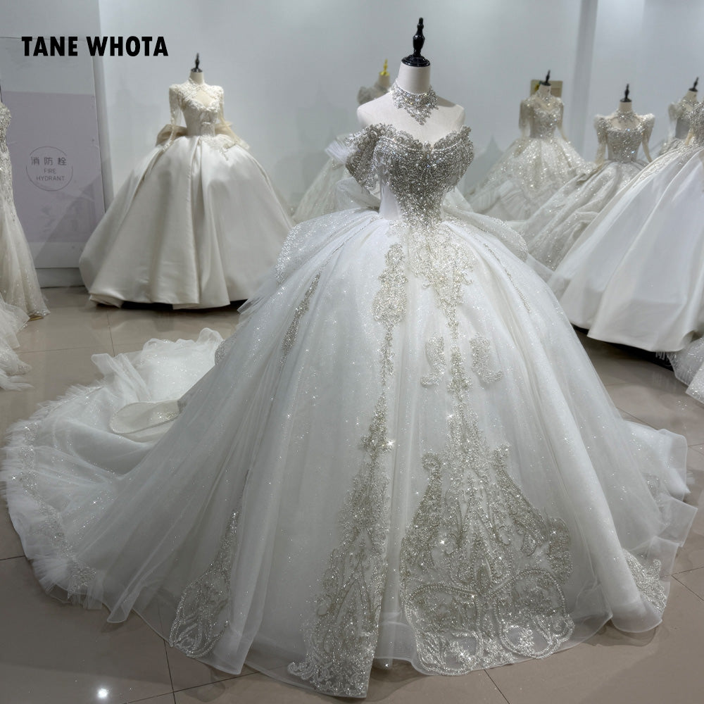TW225 Vestido De Noiva Civil Sweetheart Off Shoulder Wedding Dress Lace Up Back Beading Embroidery Ball Gown Customized Bridal Dress