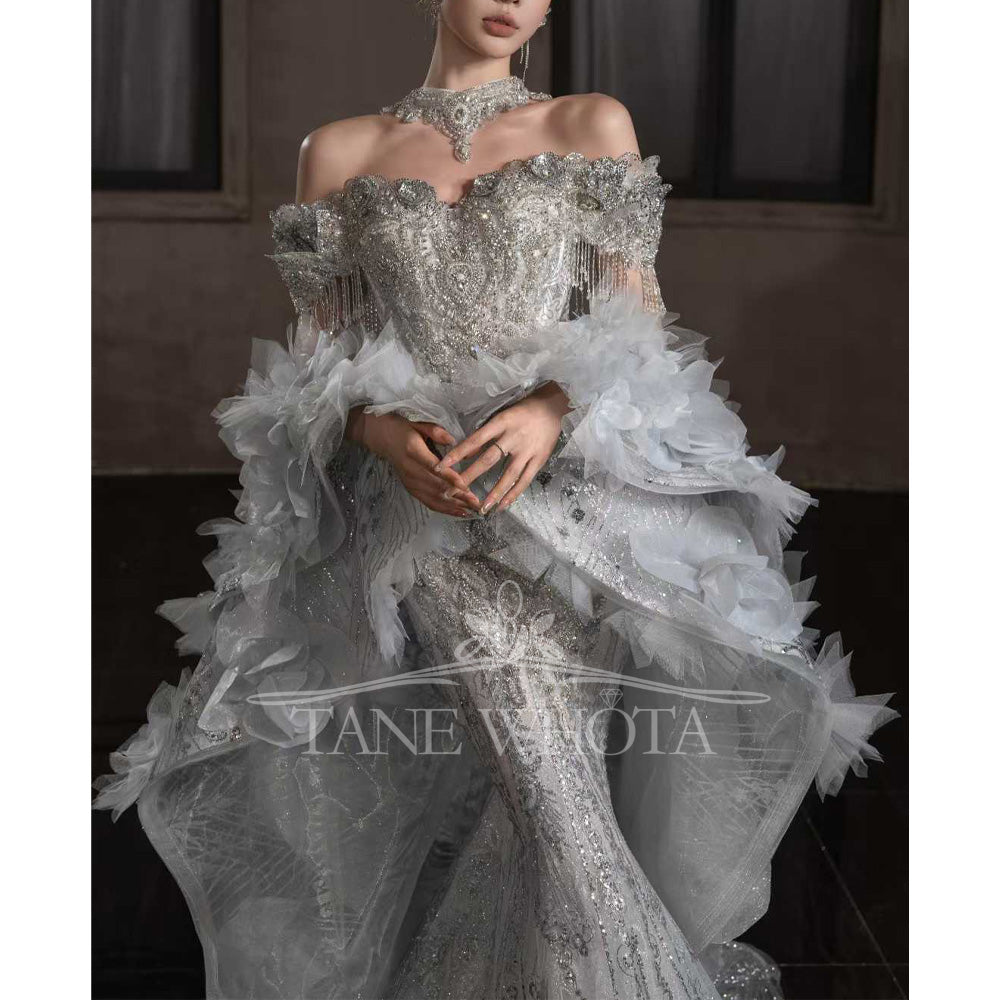 TW662 Sweetheart Off-Shoulder Embroidery Beading Sequined Crystal Sheath Wedding Dress Customized Vestido De Noiva Casamento