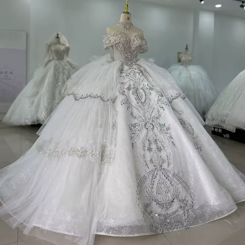 TW180 Sukienka Na Wesele Off Shoulder Sweetheart Lace Up Back Ball Gown Wedding Dress Sequined Embroidery Customized Wedding Dress