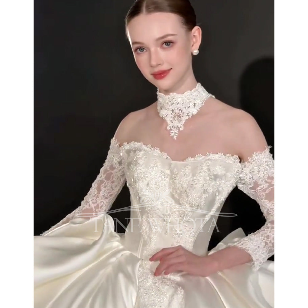 TW735 Luxury Sweetheart Wedding Dress With Long Sleeves Embroidered Sequined Ball Gown Customizable Fit For Special Occasions