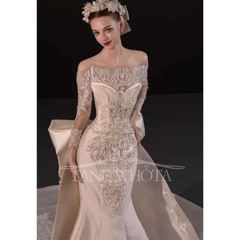 TW741 Luxury Bridal Gown Customizable Sweetheart Detachable Jacket Embroidery Crystal Sheath Bow Wedding Dress Trouwjurk