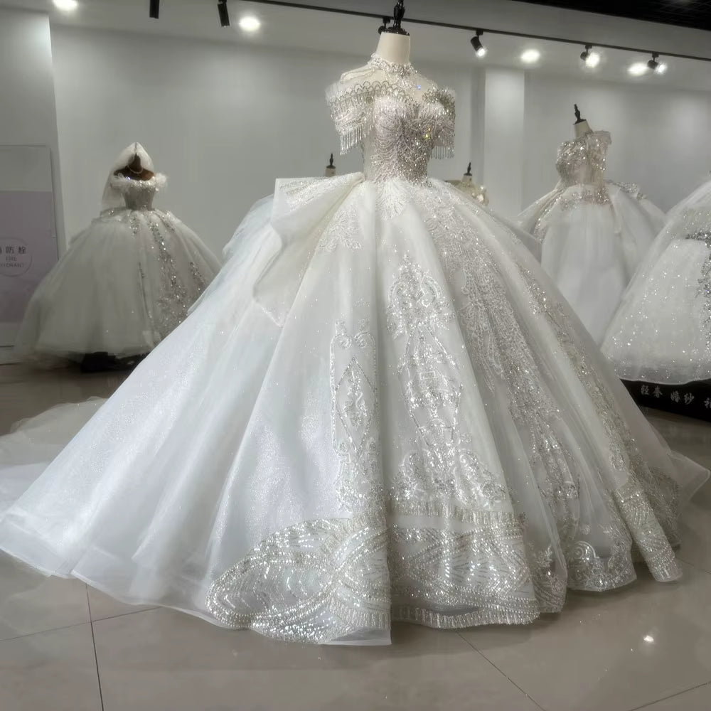 TW173 Vestidos Novias Boda Sweetheart Off Shoulder Lace Up Back Wedding Dress Beading Sequins Ball Gown Bridal Dress For Brides