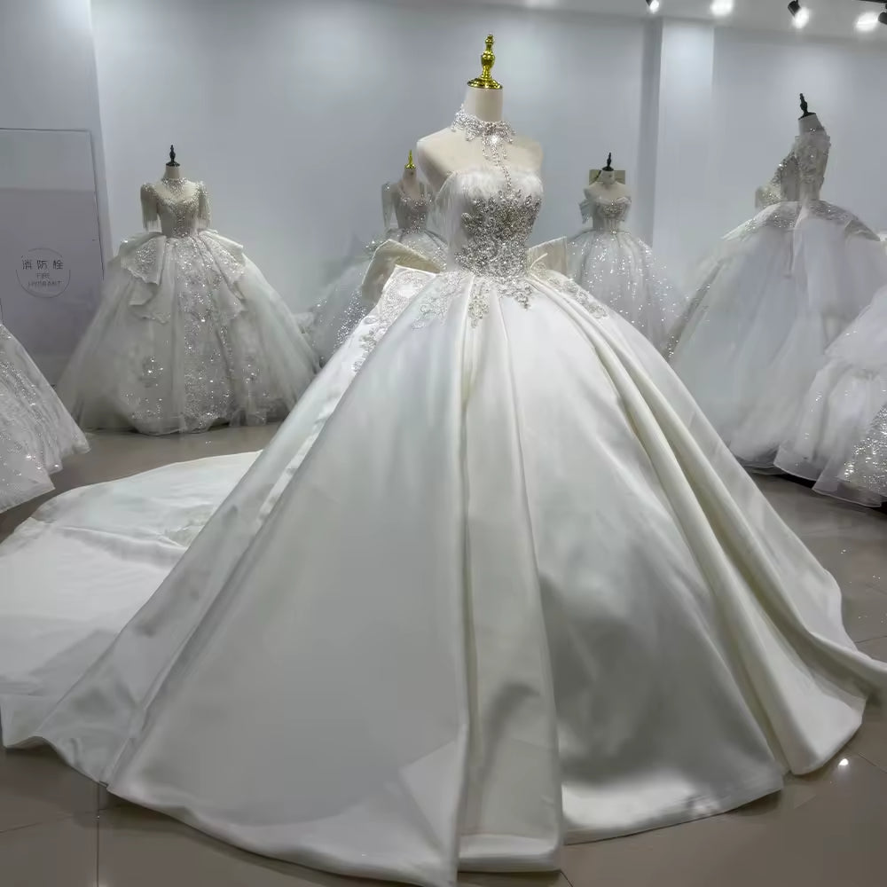 TW107 Robe De Mariage Civil Sleeveless Strapless Wedding Dress Lace Up Back Ball Gown Bow Sequined Beading Embroidery Bridal Dress