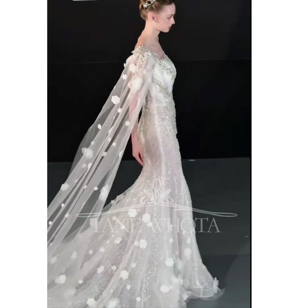 TW740 Sexy One-Shoulder Beaded Crystal Sequined Wedding Dress Customized Fit Sheath Gown For Women