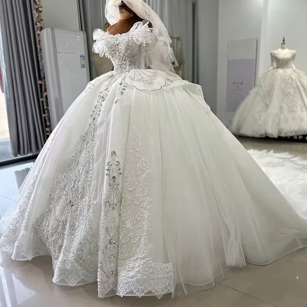 TW144 Robes Mariage Off Shoulder Wedding Dress Lace Up Back Beading Crystal Embroidery Ball Gown Bridal Dress