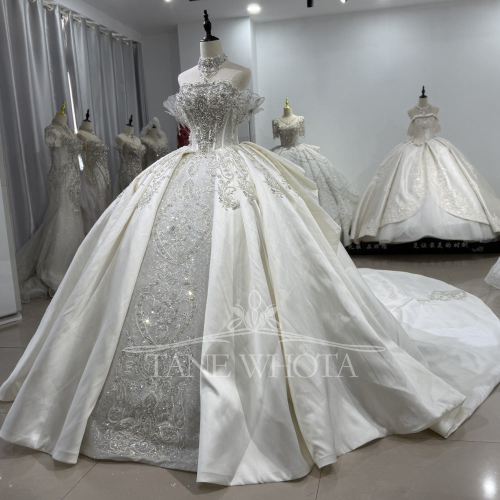 TW562 Customized Strapless Wedding Dress Civil Ceremony Sequined Beading Lace-Up Back Bridal Gown