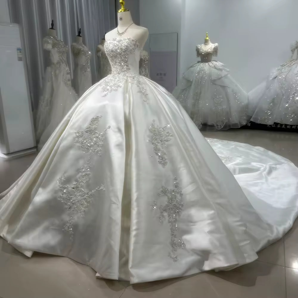 TW150 Hochzeitskleider Strapless Satin Wedding Dress Lace Up Back Ball Gown Sequined Beading Embroidery Luxury Bridal Dress