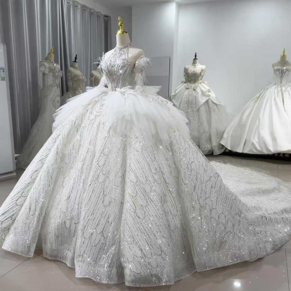 TW029 2 Wear Vestido Blanco Boda Civil Wedding Gown Dress Halter Keyhole Back Shiny Bride Wedding Dresses