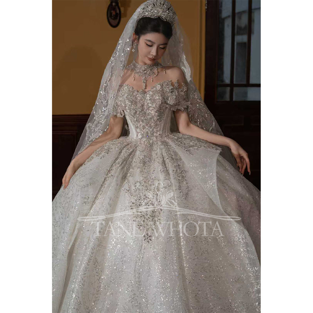 TW656 Sweetheart Off-Shoulder Beaded Sequined Ball Gown Wedding Dress - Luxury Sexy Customized Novias Vestidos