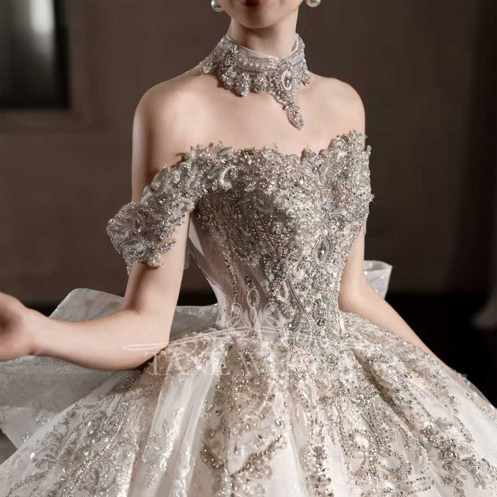 TW550 Luxury Sweetheart Off-Shoulder Beading Sequined Ball Gown Wedding Dress Customized Sexy Wedding Dress For Brides