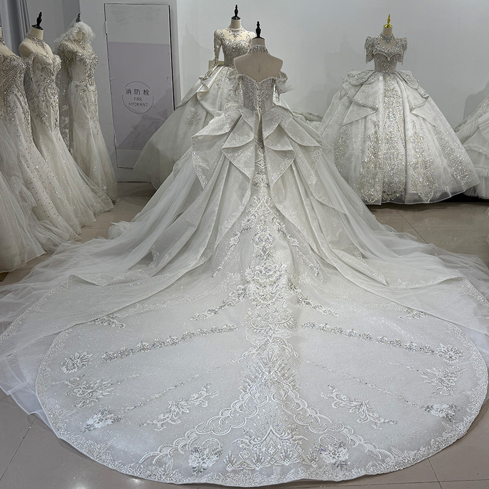TW010 Vestidos De Novias Off The Shoulder Ball Gown Lace Beading Shiny Luxury Wedding Dresses 2025