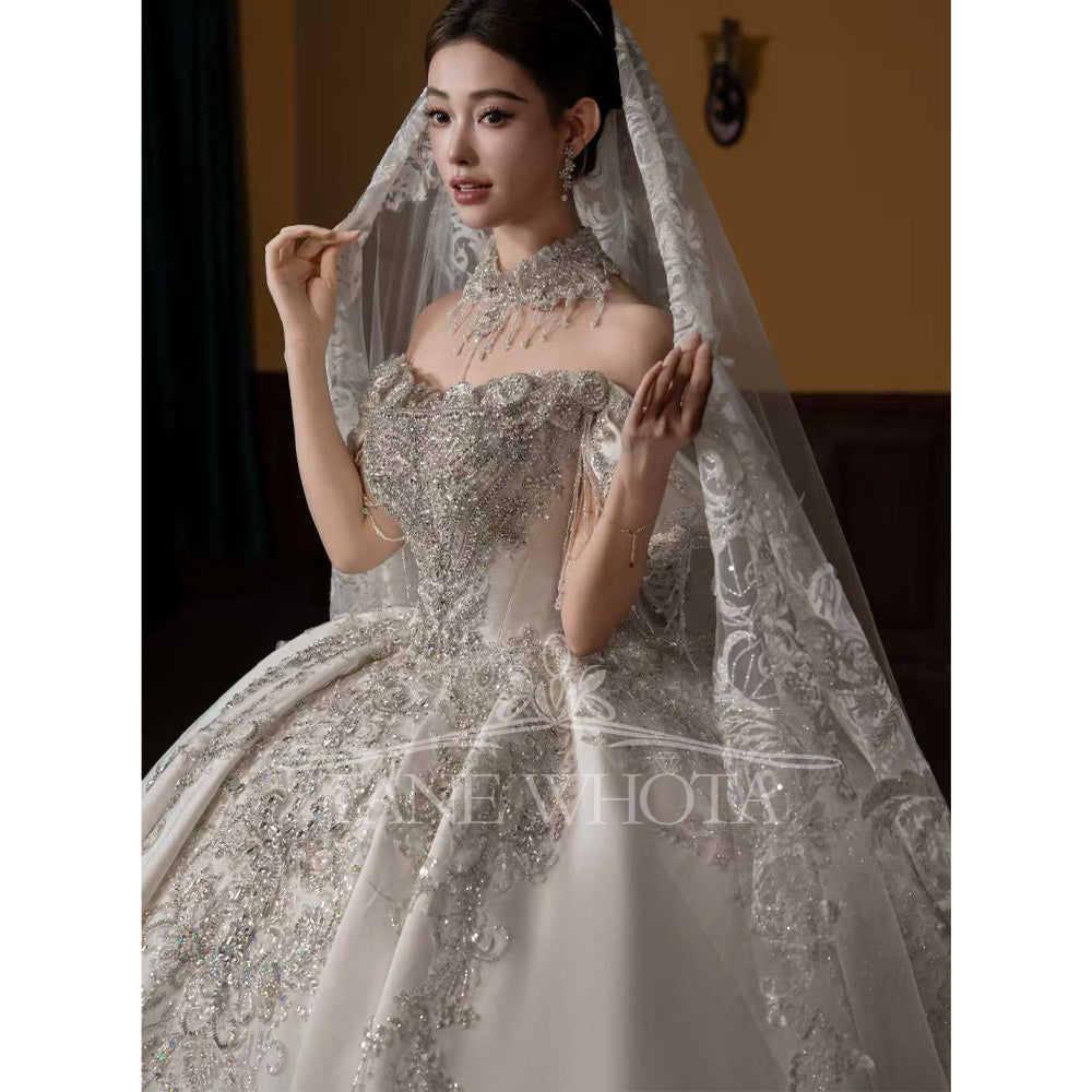 TW672 Sweetheart Off-Shoulder Beaded Sequined Ball Gown Wedding Dress - Customizable Sexy Bridal Gown