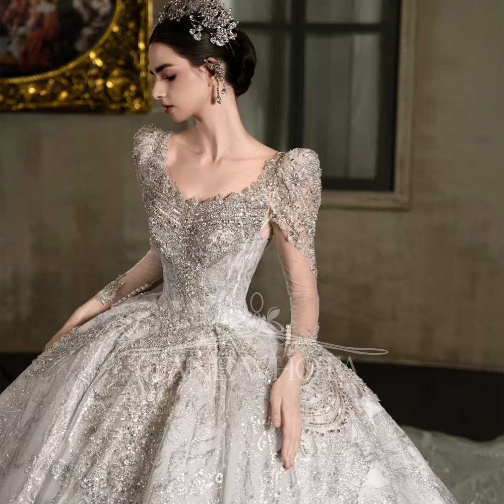 TW551 Luxury Weddings Dresses For Bride With Sweetheart Detachable Sleeve Beading Sequined Ball Gown Customizable