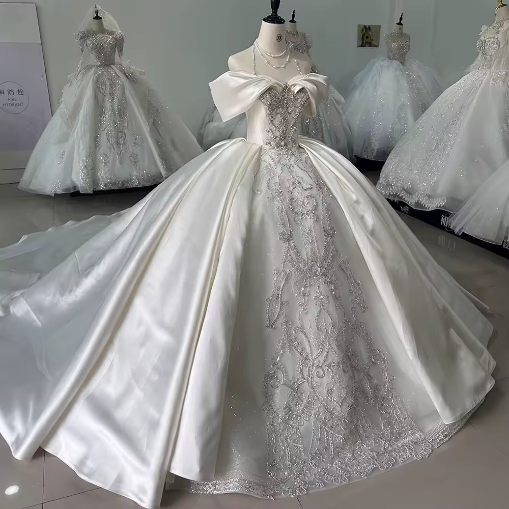 TW139 2025 Off Shoulder Sleeveless Lace Up Back Ball Gown Wedding Dress Beading Embroidery Customized Bridal Dressl