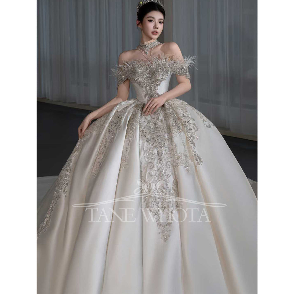 TW678 Sweetheart Off-Shoulder Beaded Sequined Feathers Ball Gown Wedding Dress Sexy Customized Vestido De Novia Boda