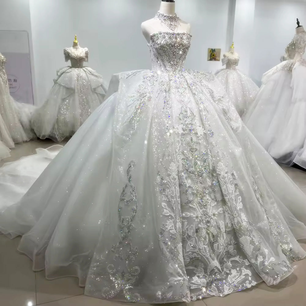 TW148 Robes De Mariée 2025 Strapless Wedding Dress Lace Up Back Beading Crystal Embroidery Sequined Customized Ball Gown Bridal Dress