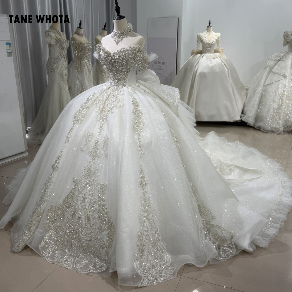 TW225 Vestido De Noiva Civil Sweetheart Off Shoulder Wedding Dress Lace Up Back Beading Embroidery Ball Gown Customized Bridal Dress
