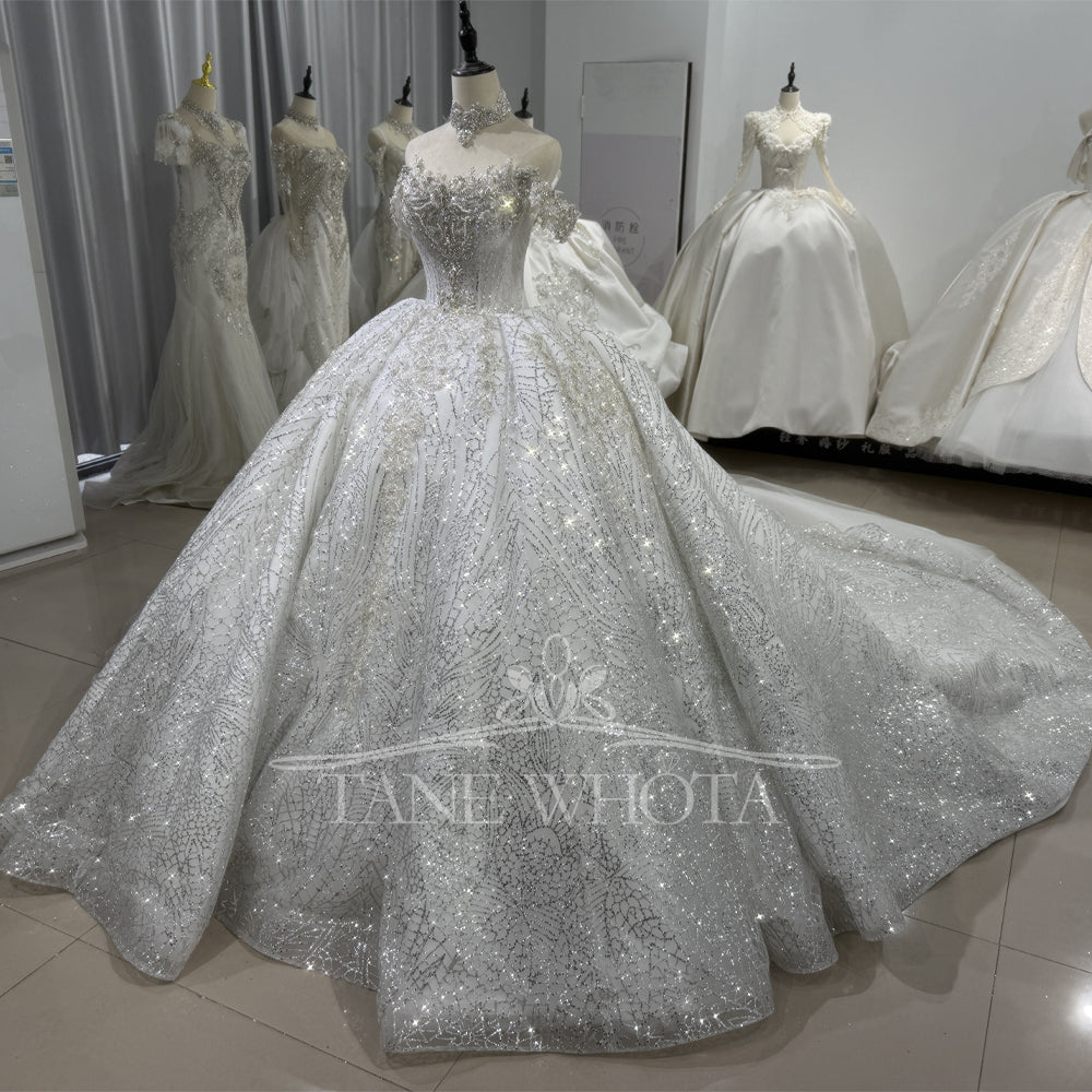 TW304 Vestidos De Novias Boda 2025 De Lujo Sweetheart Off Shoulder Lace Up Back Weeding Dress Sequined Beading Embroidery Bridal Dress