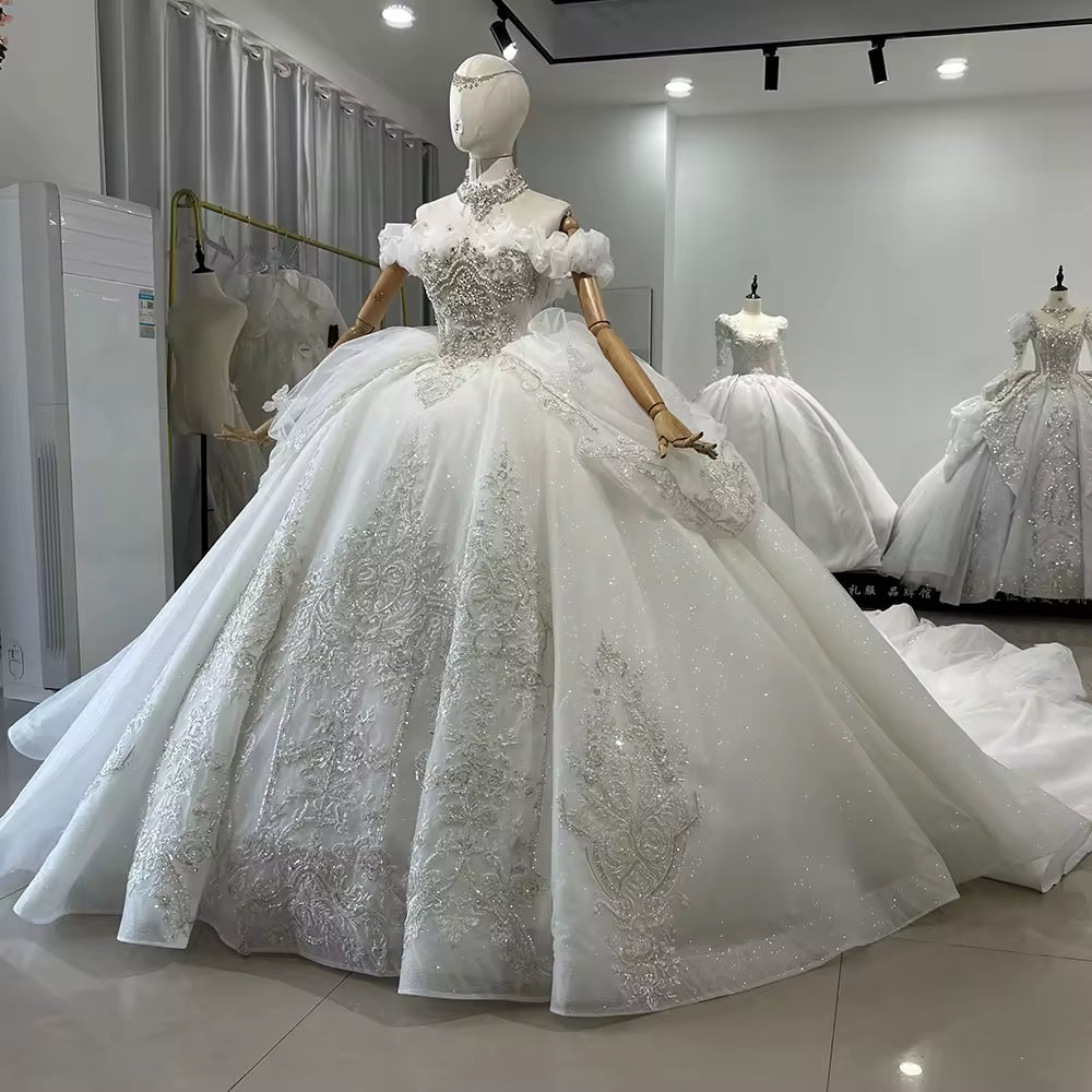 TW163 Abito Da Sposa 2025 Off Shoulder Sweetheart Lace Up Back Bow Wedding Dress Beading Sequined Star Crystal Ball Gown Bridal Dress