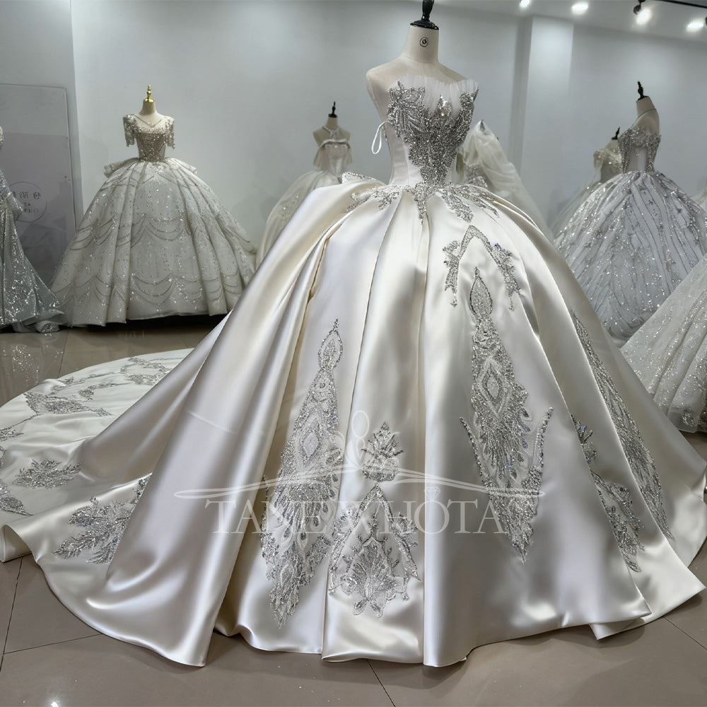 TW627 Sweetheart Sleeveless Crystal Sequined Wedding Dress Lace-Up Back Customized Ball Gown Civil Wedding Gown