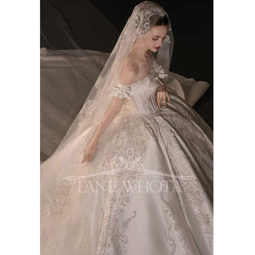TW736 Strapless Off-Shoulder Wedding Dress Embroidered Sequined Ball Gown Customizable Brautkleid