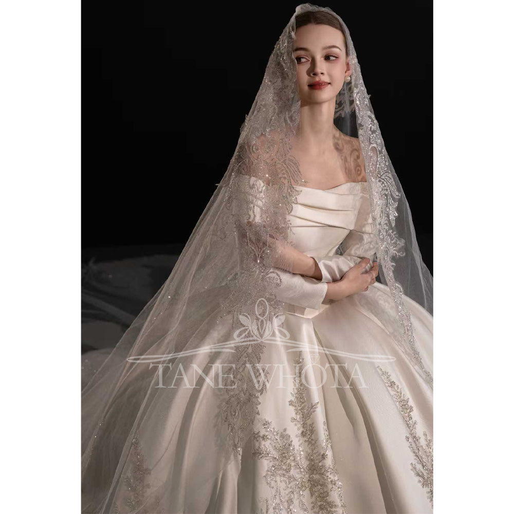TW730 Luxury Strapless Wedding Dress Long Sleeve Embroidery Sequined Ball Gown Customized Noiva Casamento Vestido
