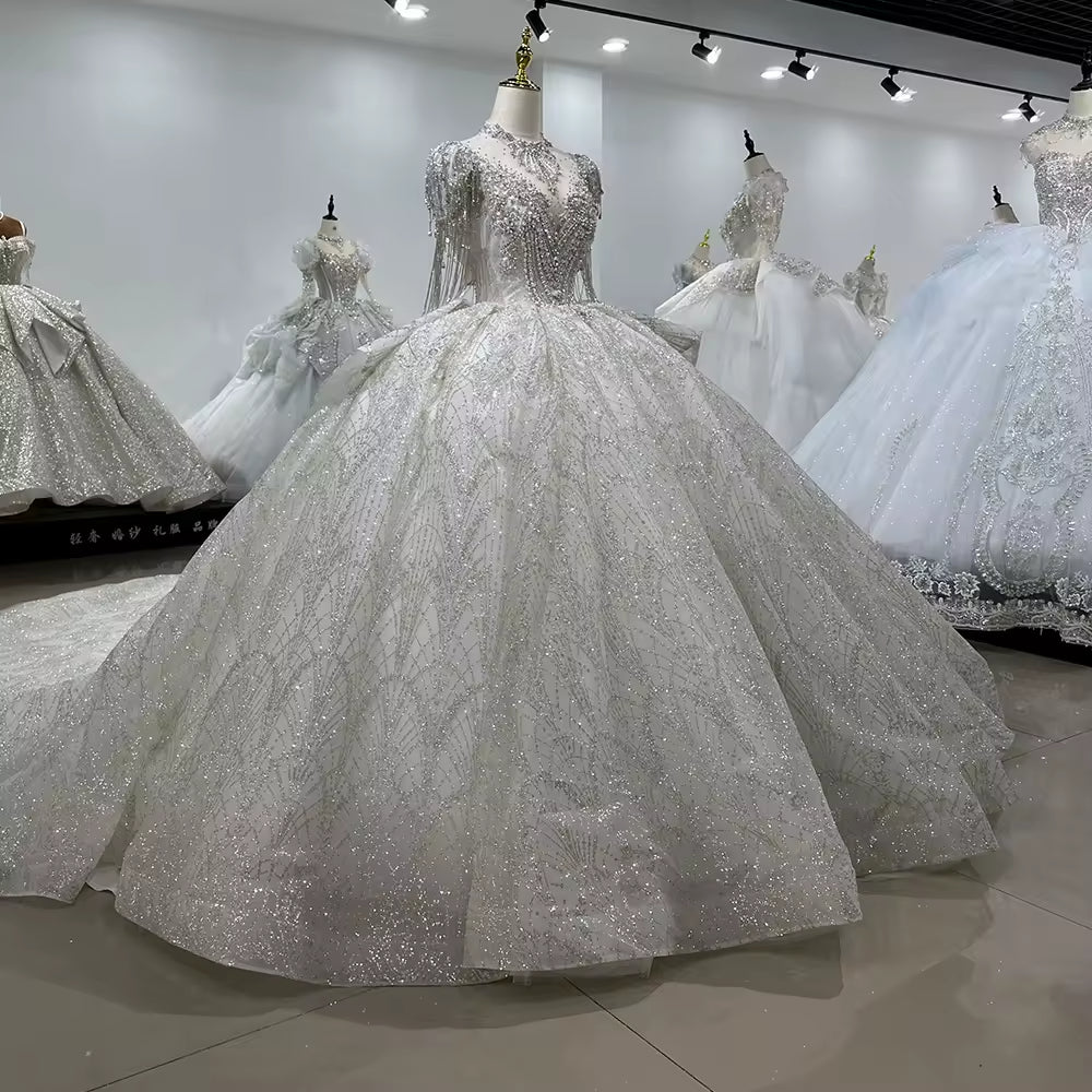 TW104 Bridal Wedding Dress Short Sleeve Sweetheart Wedding Dress Lace Up Back Ball Gown Embroidery Beading Bridal Dress