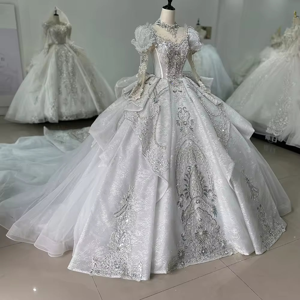 TW143 Hochzeitskleid Damen Long Sleeve Sweetheart Wedding Dress Keyhole Back Bow Beading Crystal Embroidery Ball Gown Bridal Dress