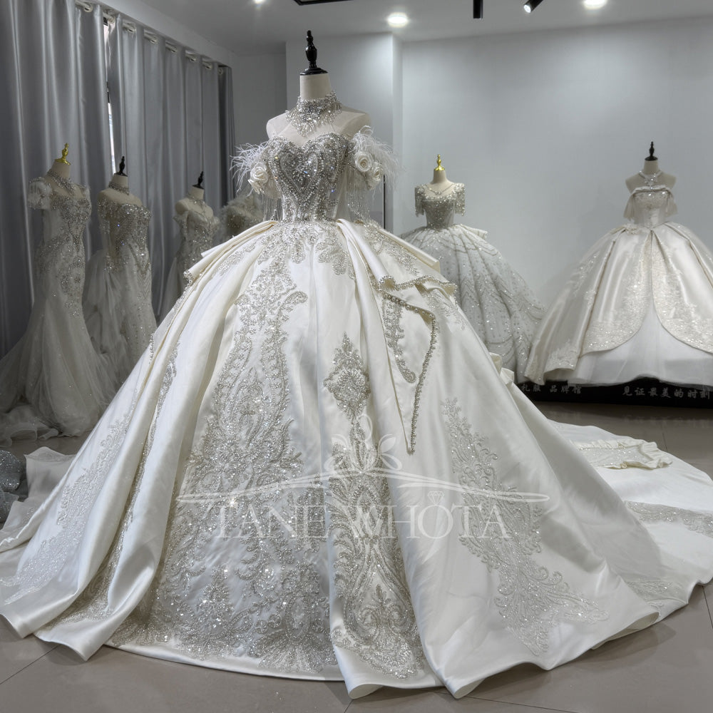 TW519 Sweetheart Off-Shoulder Crystal Beaded Sequined Wedding Dress 2025 Lace-Up Back Customized Ball Gown For Women Vestido De Noiva