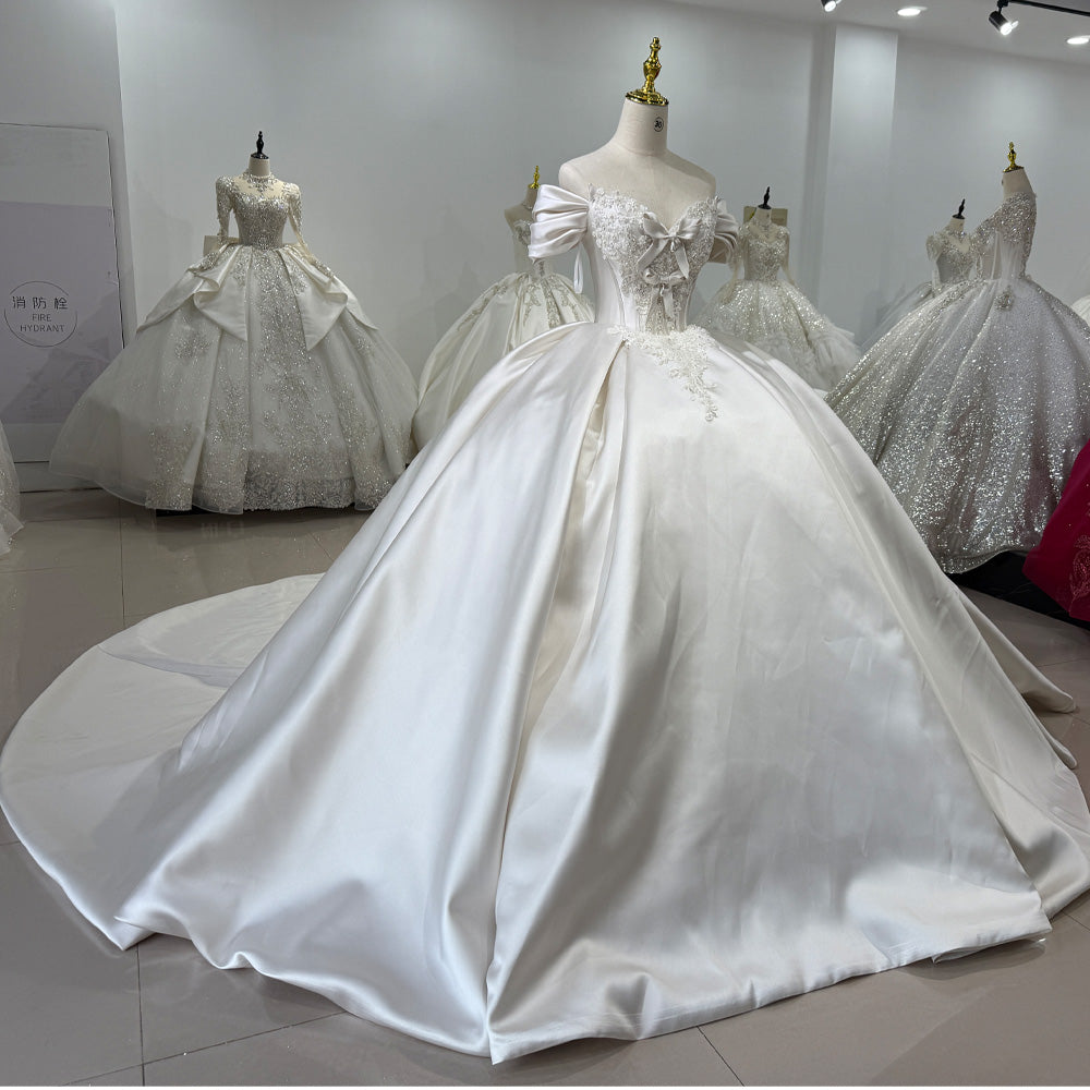 TW011 Robe Mariage Femme 3 Wear Bow Sweetheart Back Lace Up Ball Gown Satin Wedding Dress With Lace Jacket