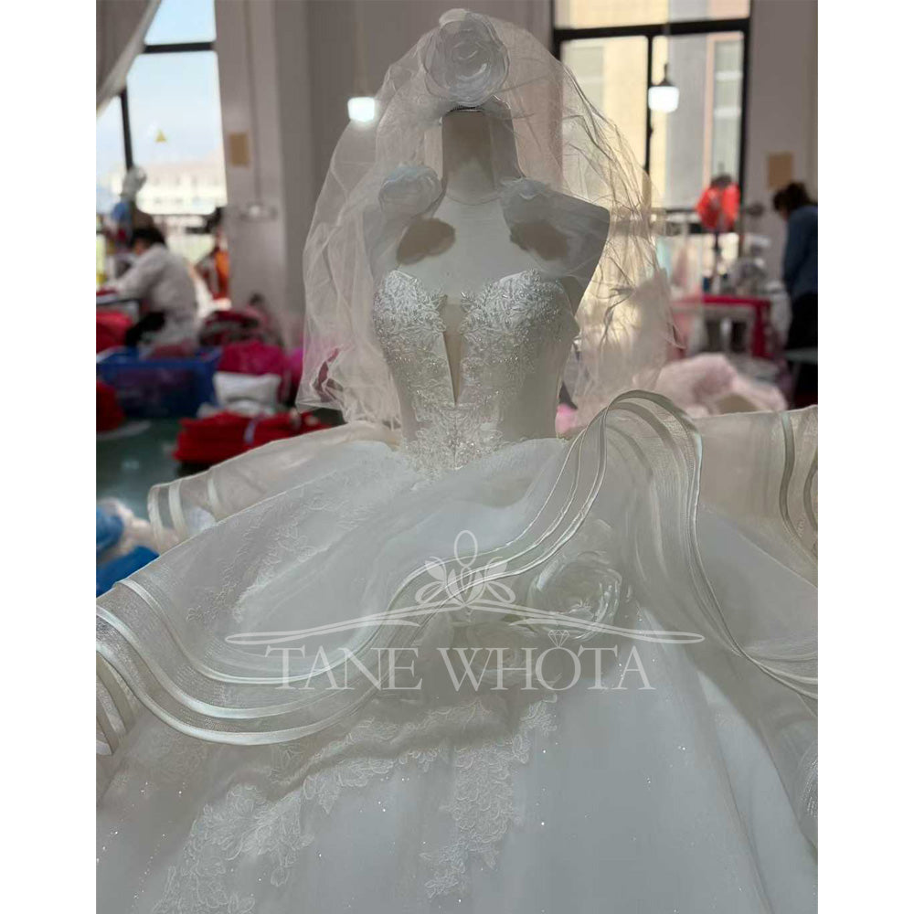 TW722 Sweetheart Sleeveless Wedding Dress With Beading Sequined Embroidery 3D Flower Lace-Up Back Customized Ball Gown