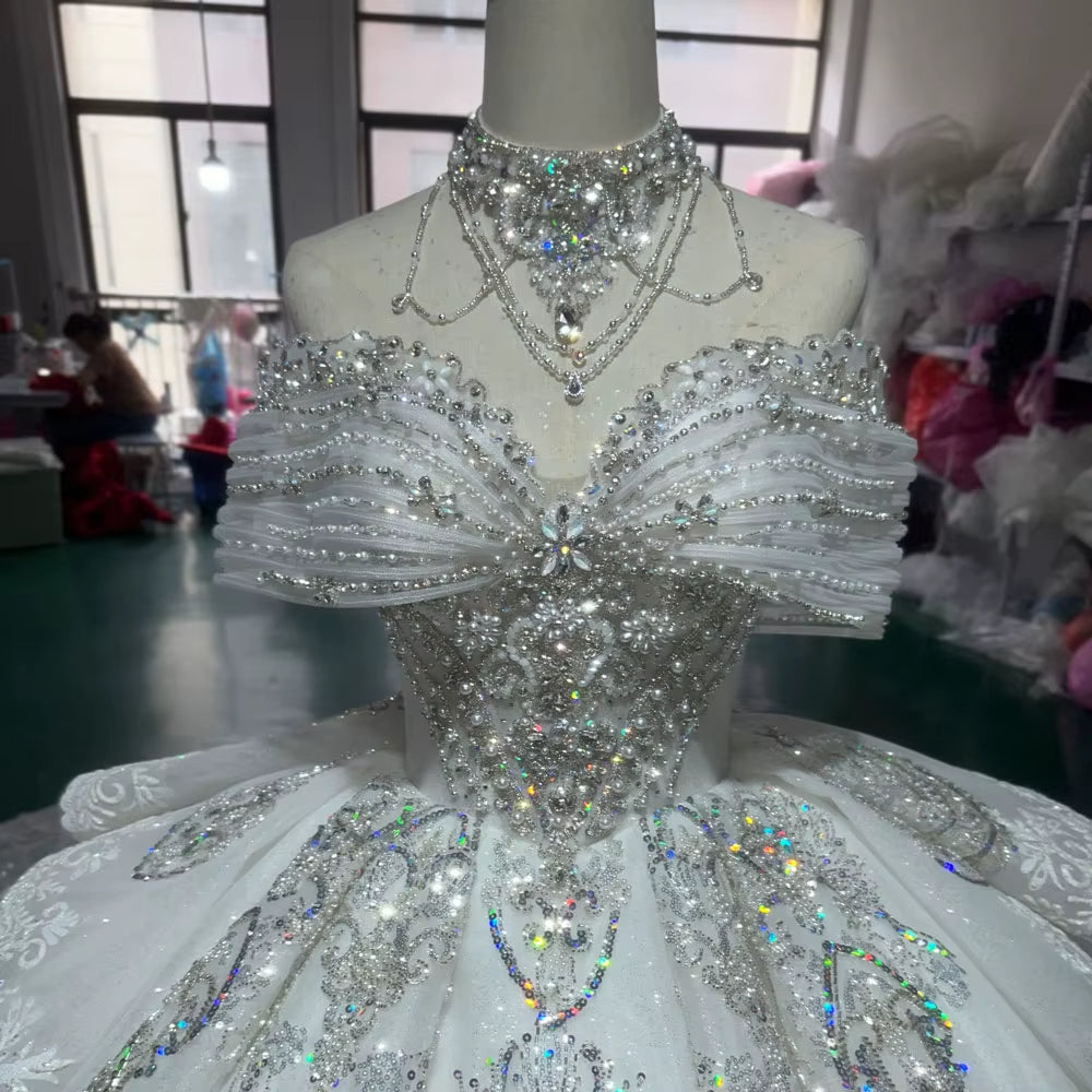 TW210 Vestidos Boda Civil Sweetheart Off Shoulder Wedding Dress Lace Up Back Beading Ball Gown Lace Bridal Dress