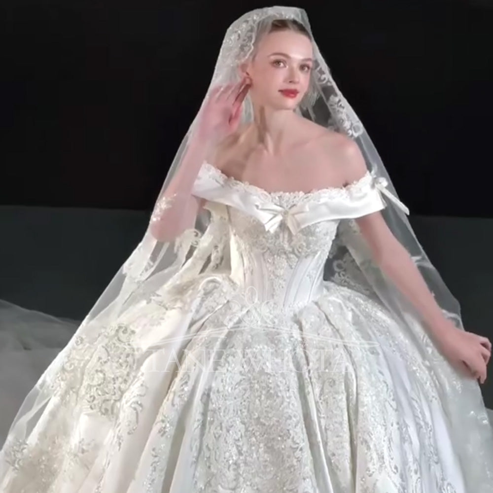TW736 Strapless Off-Shoulder Wedding Dress Embroidered Sequined Ball Gown Customizable Brautkleid