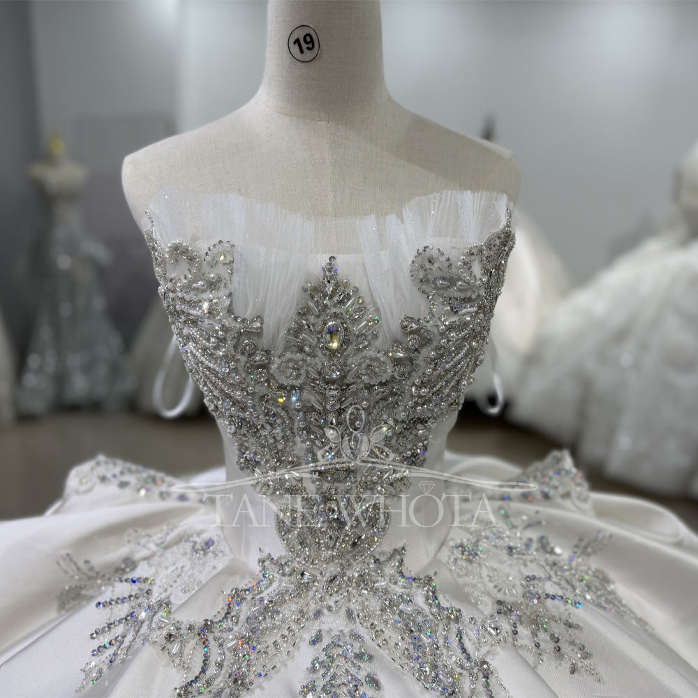 TW627 Sweetheart Sleeveless Crystal Sequined Wedding Dress Lace-Up Back Customized Ball Gown Civil Wedding Gown