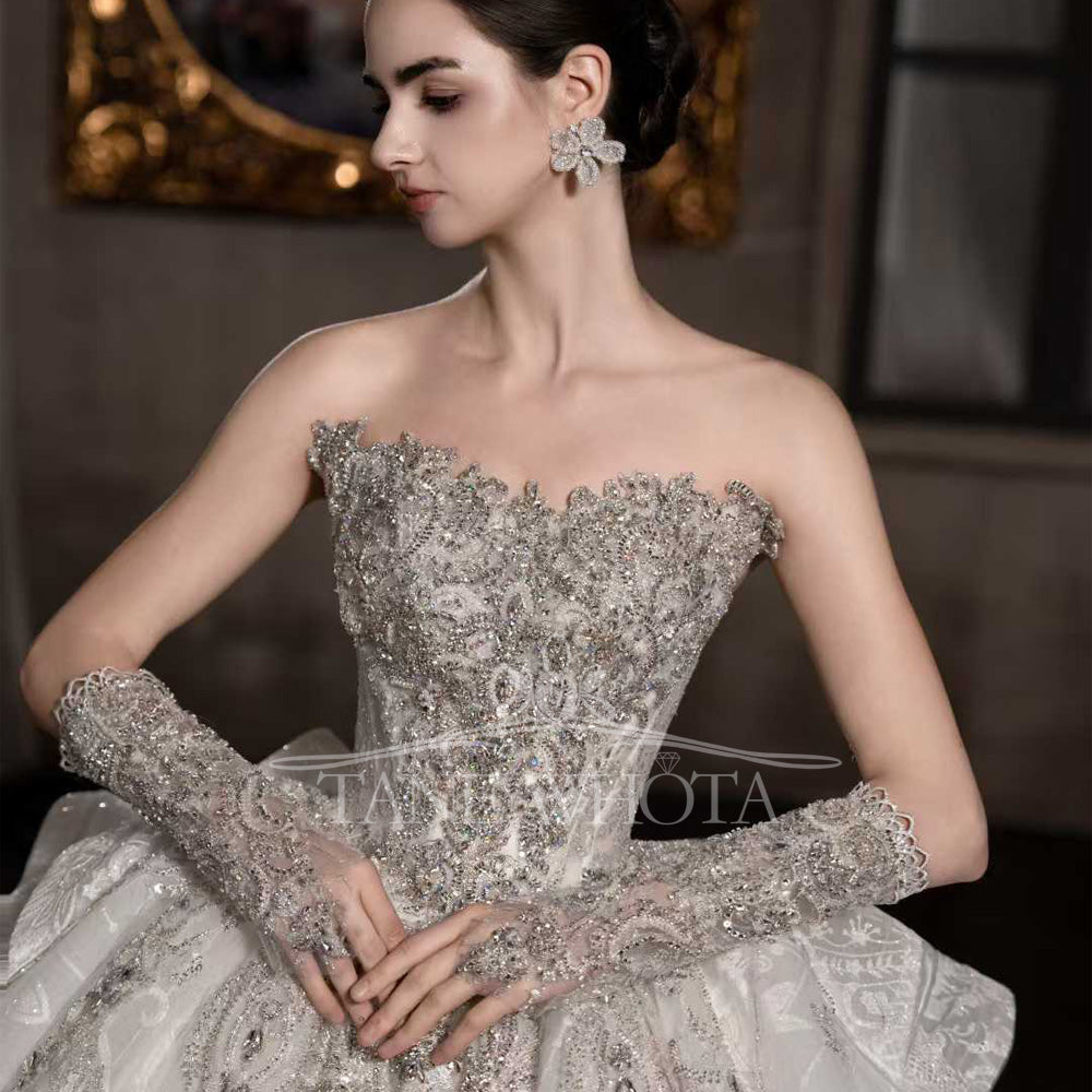 TW548 Luxury Off-Shoulder Beaded Sequined Ball Gown Wedding Dress Sweetheart Customized Bridal Gown For Brides