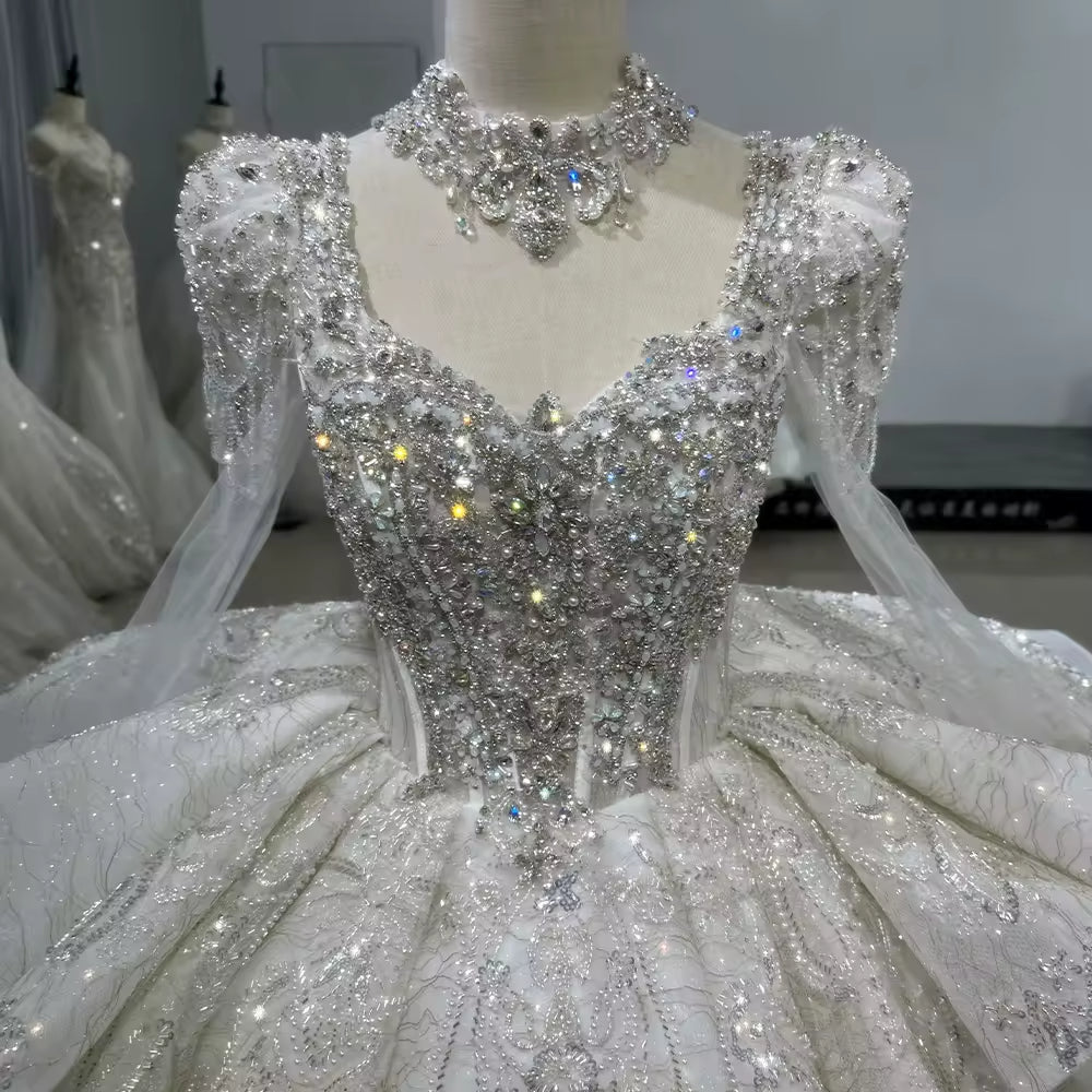 TW145 Abiti Da Sposa 2025 Sweetheart Long Sleeve Wedding Dress Lace Up Back Beading Crystal Sequined Embroidery Ball Gown Bridal Dress