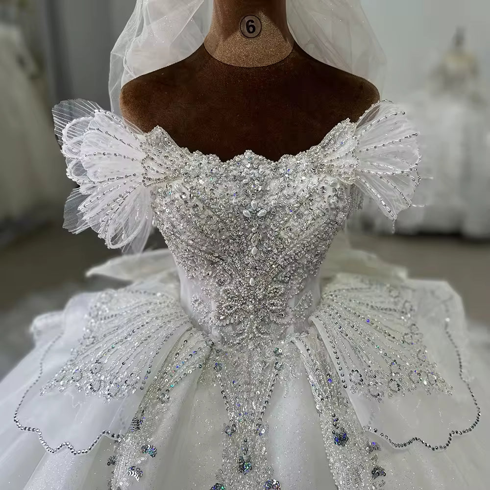 TW144 Robes Mariage Off Shoulder Wedding Dress Lace Up Back Beading Crystal Embroidery Ball Gown Bridal Dress
