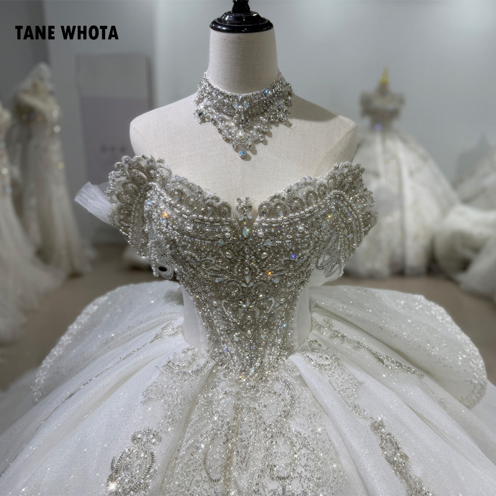 TW225 Vestido De Noiva Civil Sweetheart Off Shoulder Wedding Dress Lace Up Back Beading Embroidery Ball Gown Customized Bridal Dress