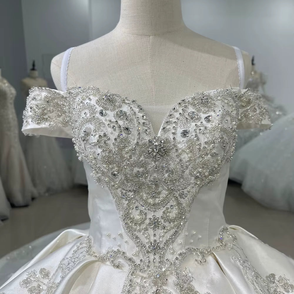 TW158 Vestido De Novia Encaje Off Shoulder Sweetheart Lace Up Back Wedding Dress Beading Embroidery Ball Gown Satin Bridal Dress