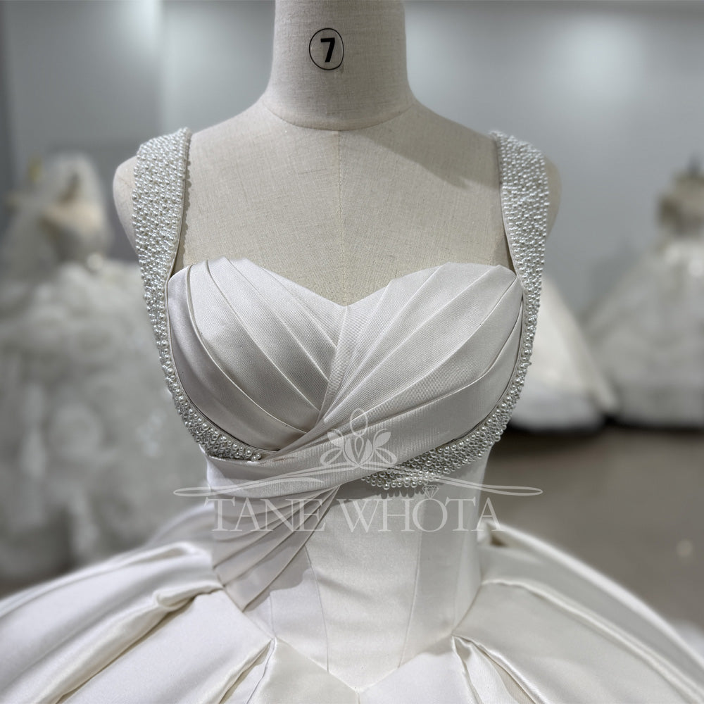 TW626 Suknia Slubna Spaghetti Straps Sleeveless Beaded Ruched Lace-Up Back Customized Ball Gown Wedding Dress