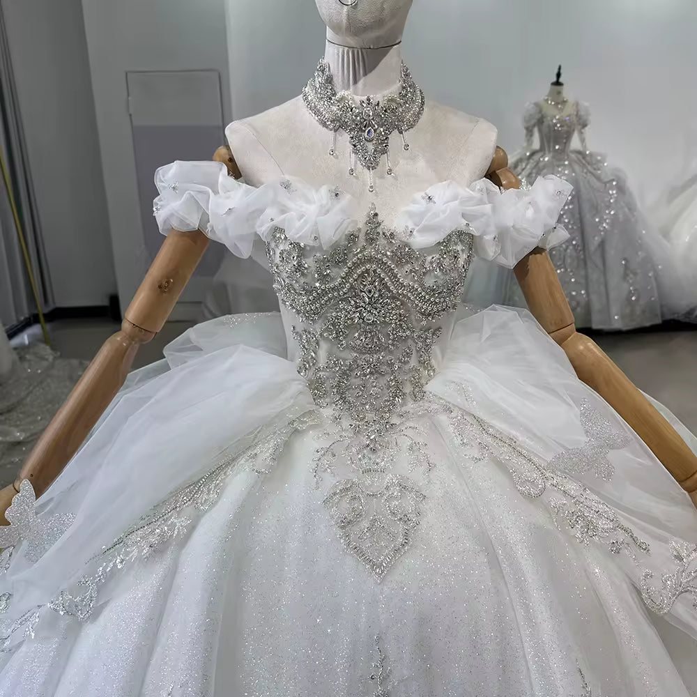 TW163 Abito Da Sposa 2025 Off Shoulder Sweetheart Lace Up Back Bow Wedding Dress Beading Sequined Star Crystal Ball Gown Bridal Dress