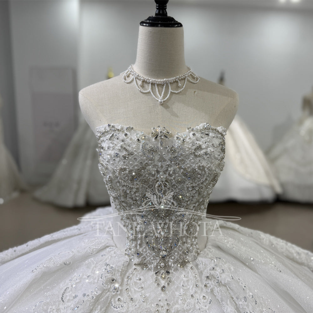 TW520 2025 Sequined Beaded Crystal Sweetheart Weddings Dress With Detachable Sleeve Lace Up Back Ball Gown Customizable Design