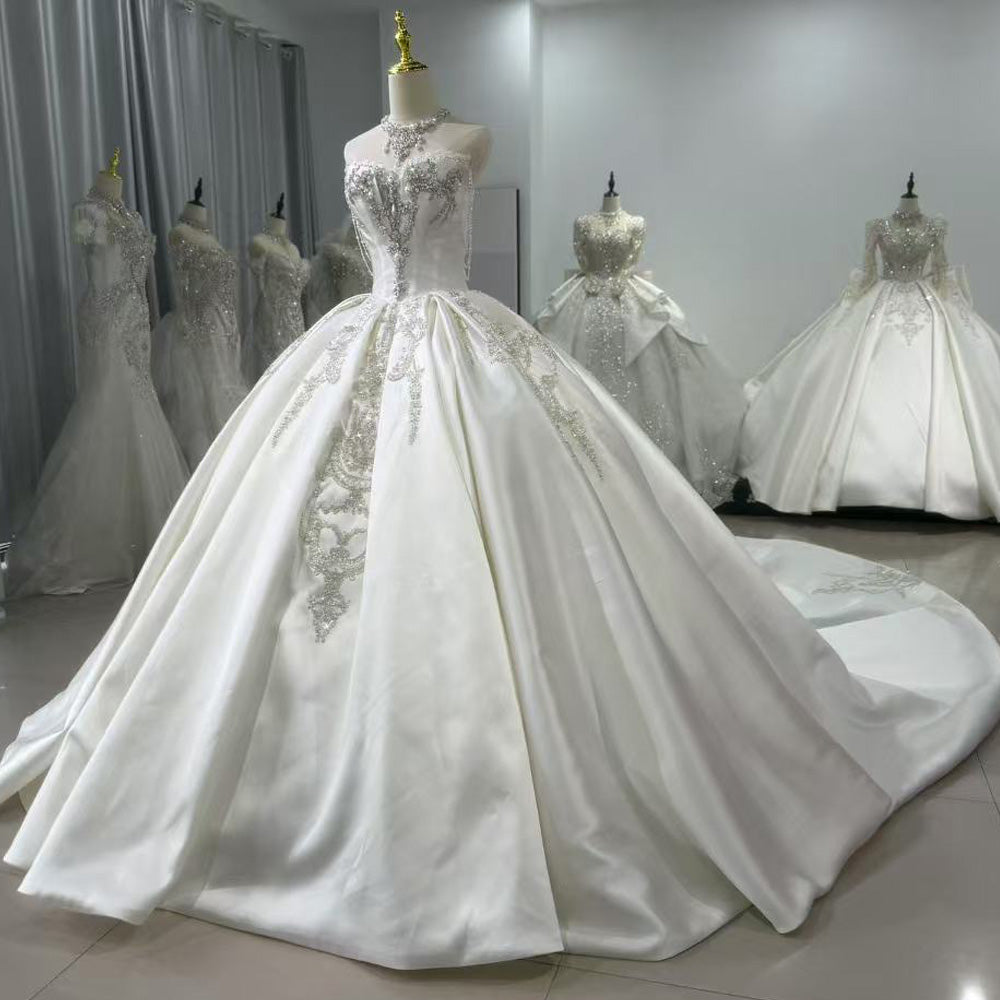 TW013 Brautkleid Sweetheart Sleeveless Lace Up Back Ball Gown Wedding Dress Customized Satin Bride Dress