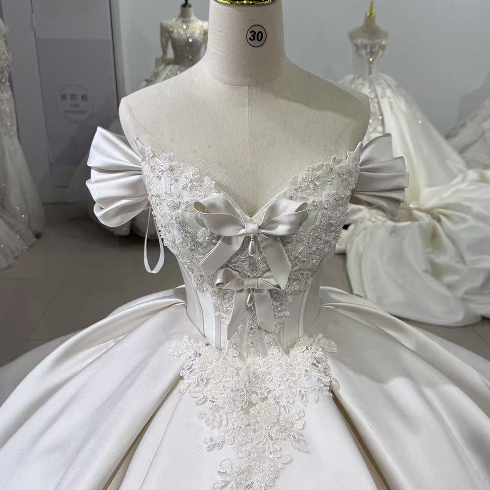 TW011 Robe Mariage Femme 3 Wear Bow Sweetheart Back Lace Up Ball Gown Satin Wedding Dress With Lace Jacket