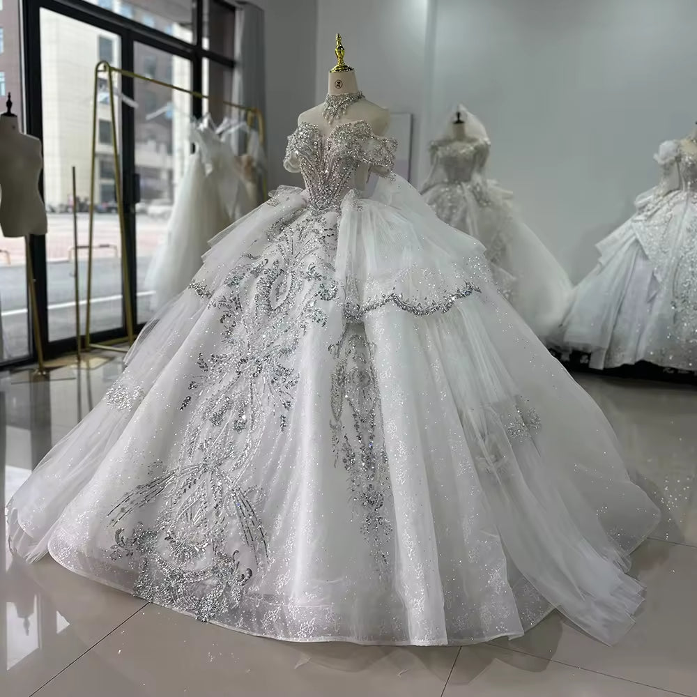 TW180 Sukienka Na Wesele Off Shoulder Sweetheart Lace Up Back Ball Gown Wedding Dress Sequined Embroidery Customized Wedding Dress