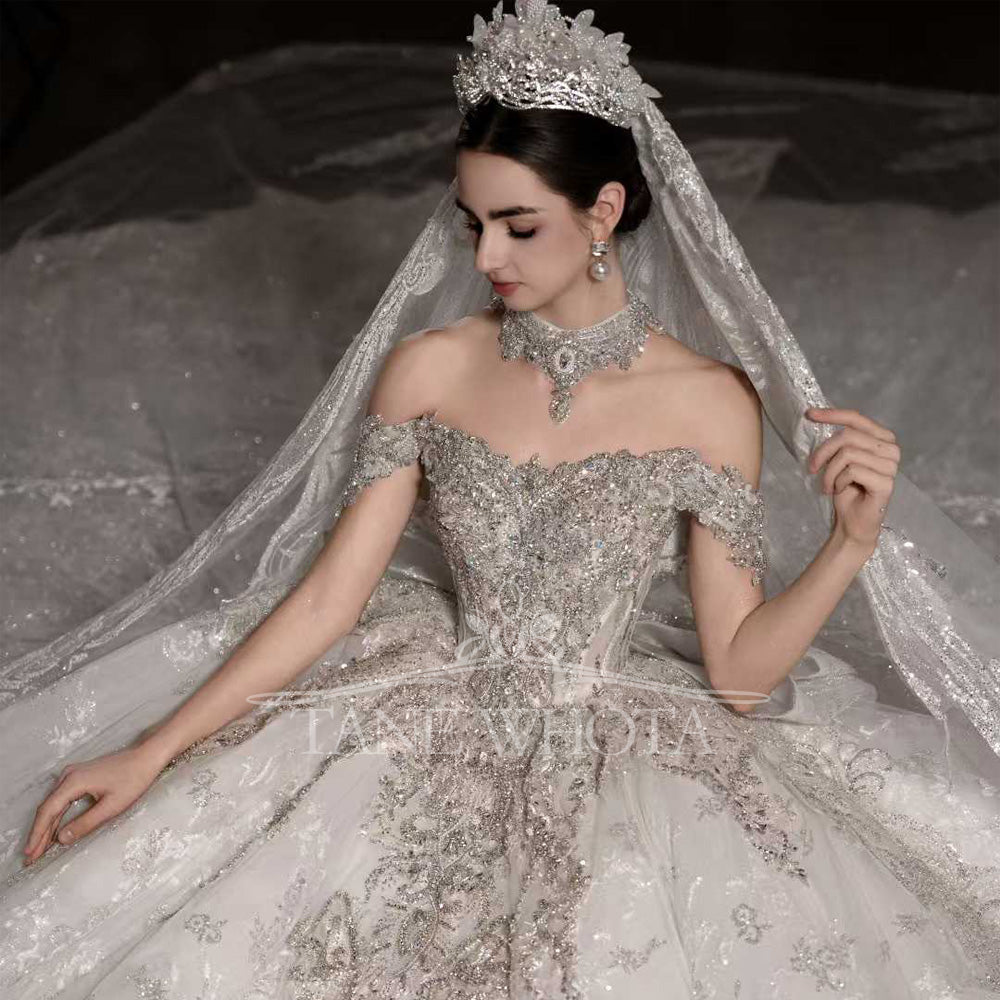 TW550 Luxury Sweetheart Off-Shoulder Beading Sequined Ball Gown Wedding Dress Customized Sexy Wedding Dress For Brides