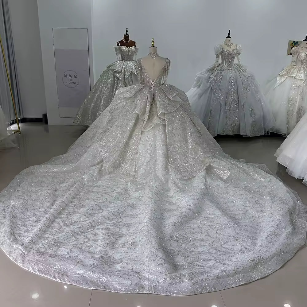 TW104 Bridal Wedding Dress Short Sleeve Sweetheart Wedding Dress Lace Up Back Ball Gown Embroidery Beading Bridal Dress