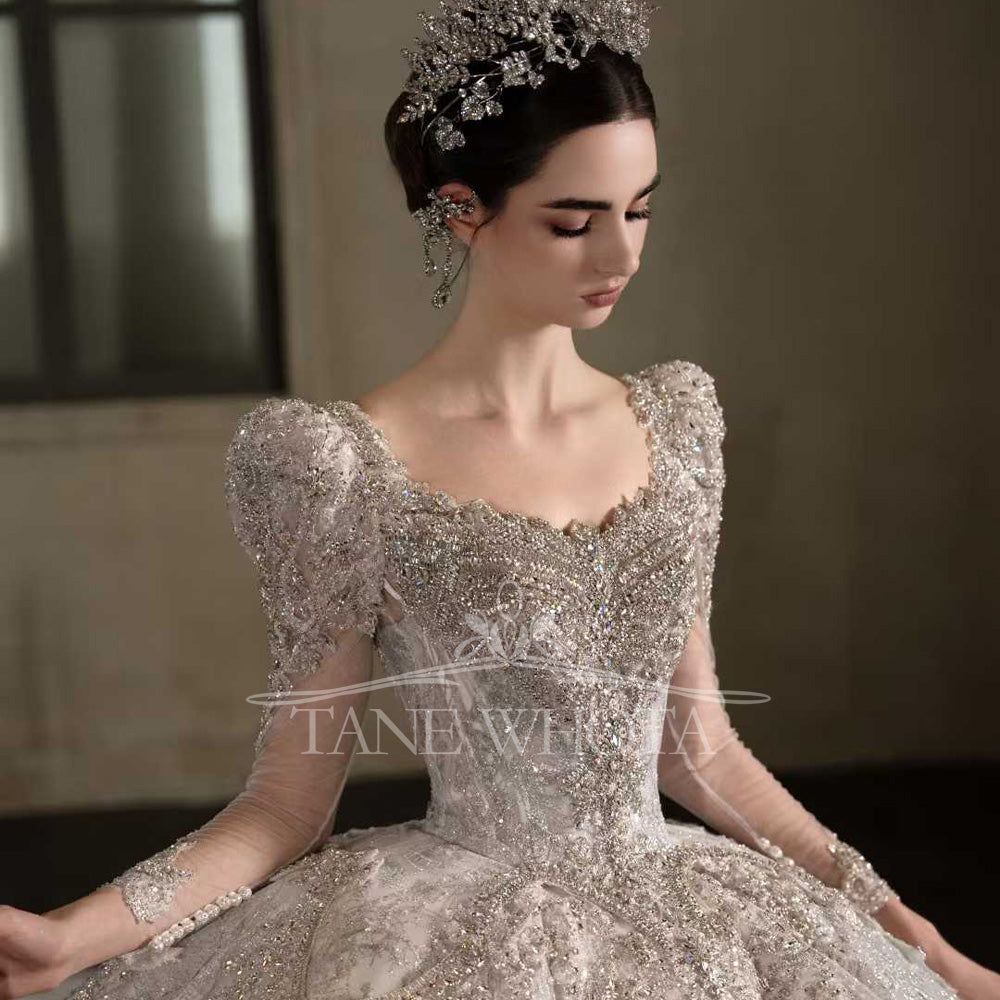 TW551 Luxury Weddings Dresses For Bride With Sweetheart Detachable Sleeve Beading Sequined Ball Gown Customizable