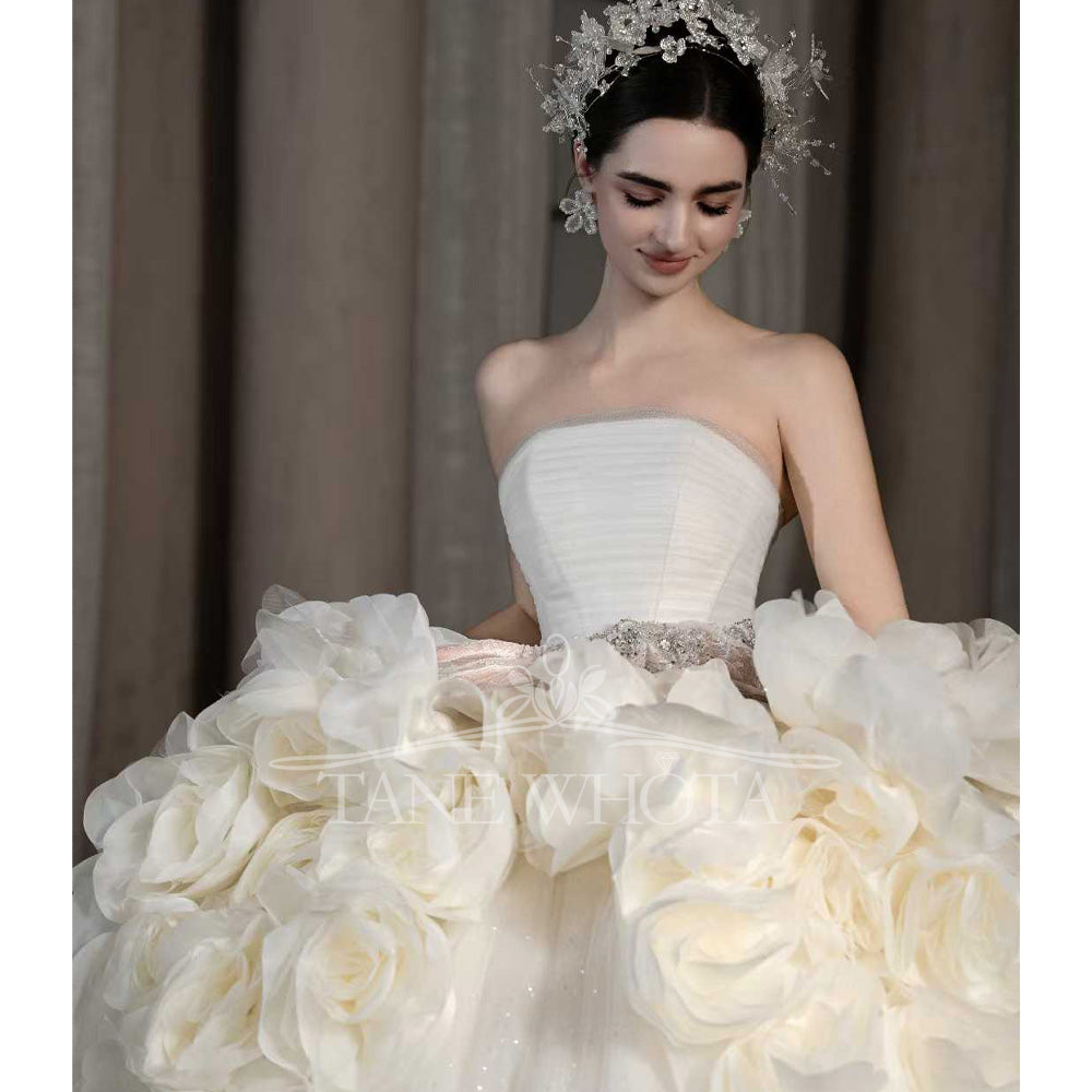 TW547 Luxury Strapless Wedding Dress 3D Flower Ball Gown Customized Civil Ceremony Bridal Gown Elegant White Wedding Dress